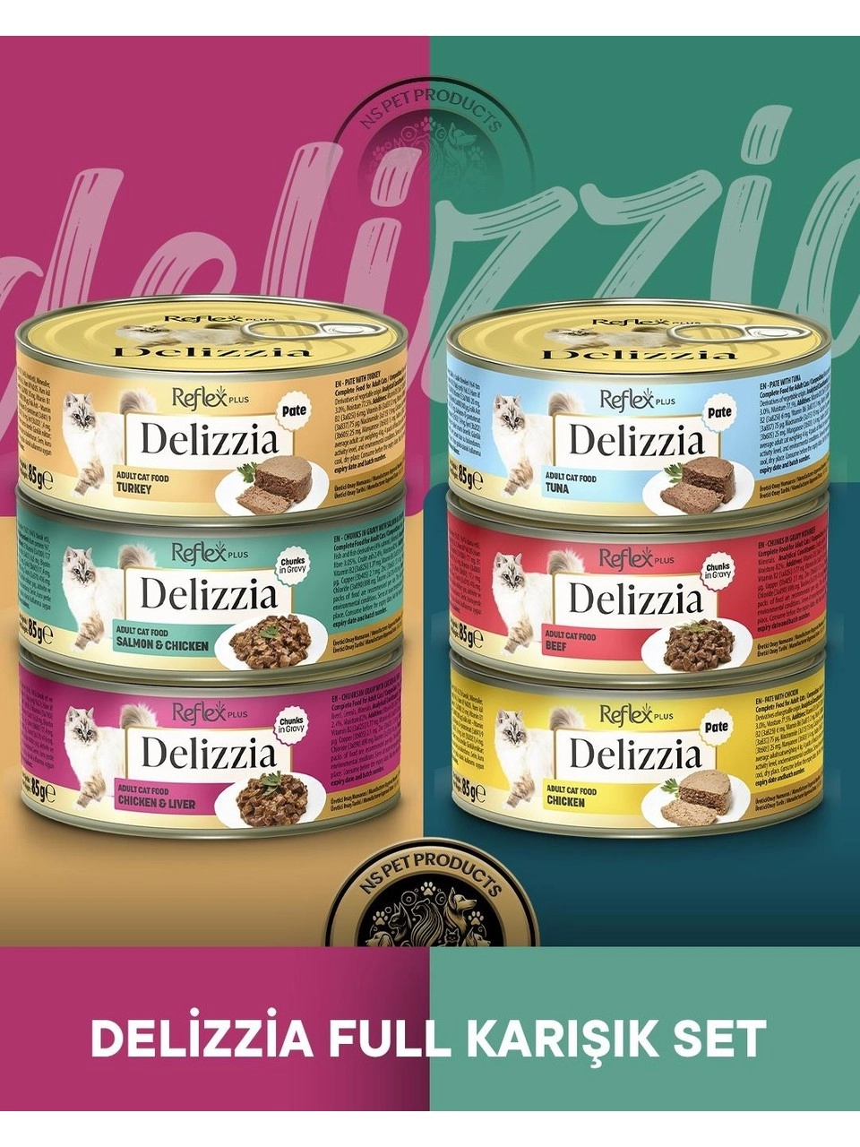 Reflex%20Plus%20Delizzia%20Karışık%20Yetişkin%20Kedi%20Maması%20Seti%206X85%20Gram