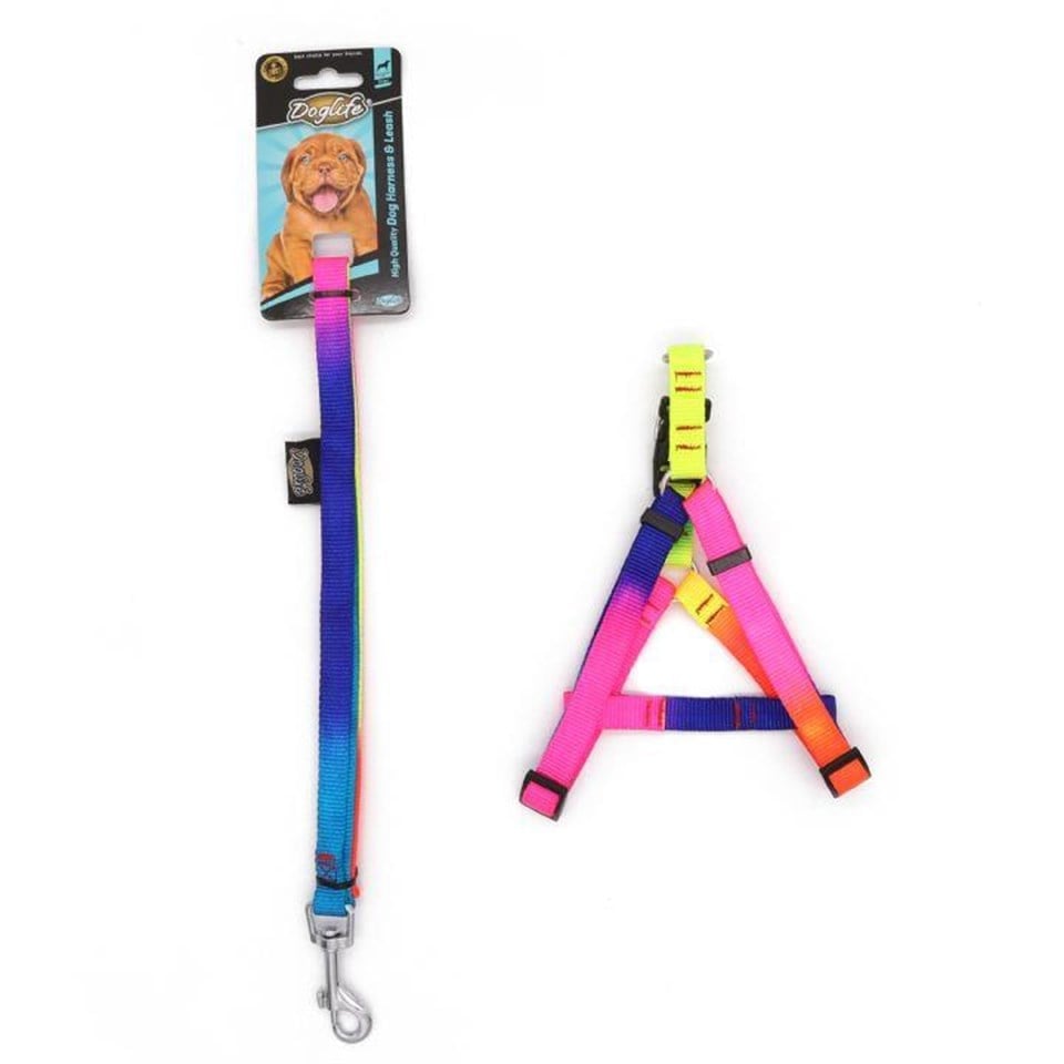 DogLife%20Gökkuşağı%20Göğüs%20Tasması%20Ve%20Gezdirmesi%202%20cm