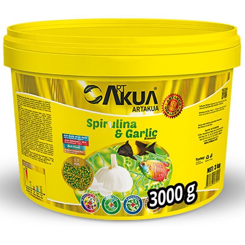 Artakua%20Spirulina%20Garlic%20Sarımsaklı%20Balık%20Yemi%20Açık%20100%20Gram