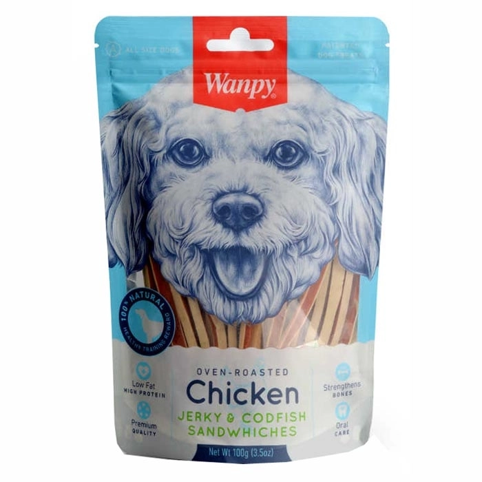 Wanpy%20Tavuklu%20Morina%20Balıklı%20Sandviç%20Köpek%20Ödülü%20100Gr